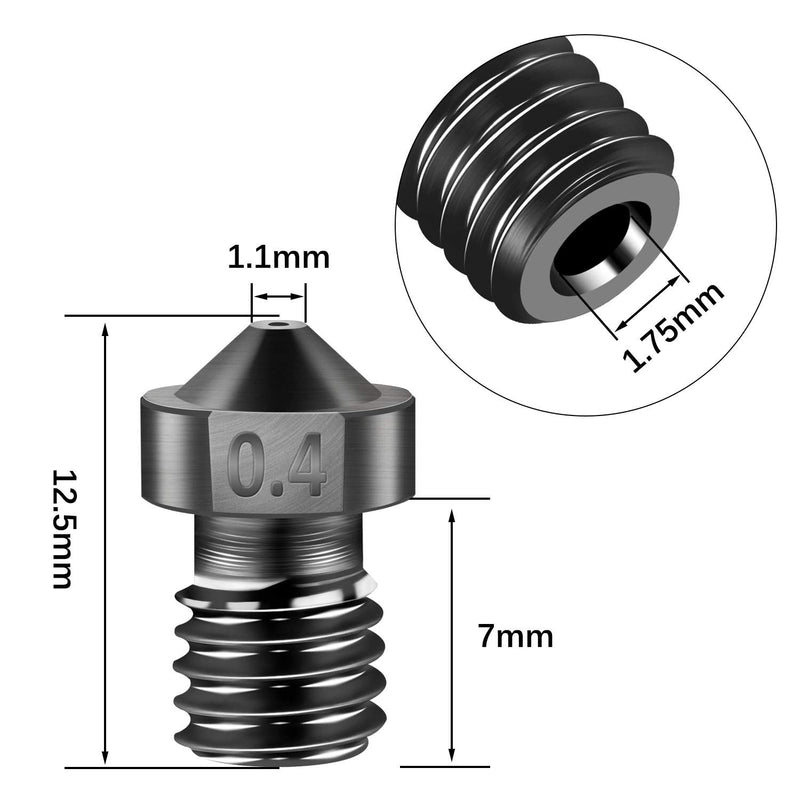 [Australia - AusPower] - SIMAX3D [5Pcs/Pack] E3D V6 0.4mm 3D Printer Nozzles,Made of high Quality Hardened Steel-Non Clogging and Burr Free, for Makerbot, Prusa i3, Anet8, Anycubic i3 mega 5PCS 