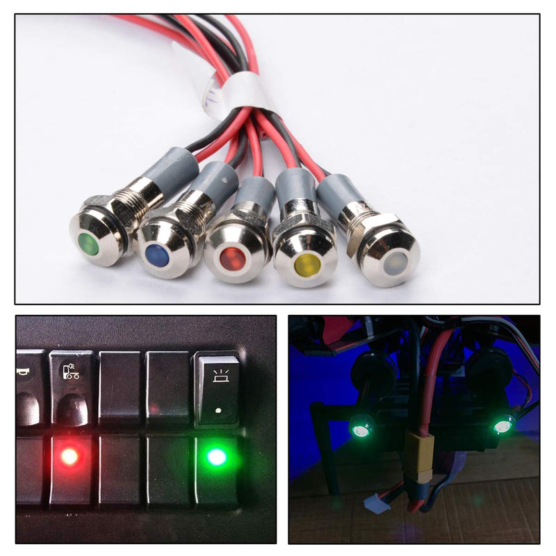 [Australia - AusPower] - FICBOX 5pcs LED Metal Indicator Light 6mm 1/4" 12V Waterproof Signal Lamp Power Work Light for Pilot Dash Car Truck Boat (6MM, 4-Green) 