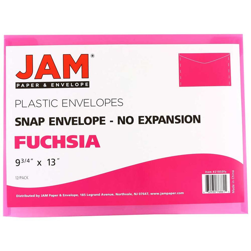 [Australia - AusPower] - JAM PAPER Plastic Envelopes with Snap Closure - Letter Booklet - 9 3/4 x 13 - Fuchsia Pink - 12/Pack Letter Size 