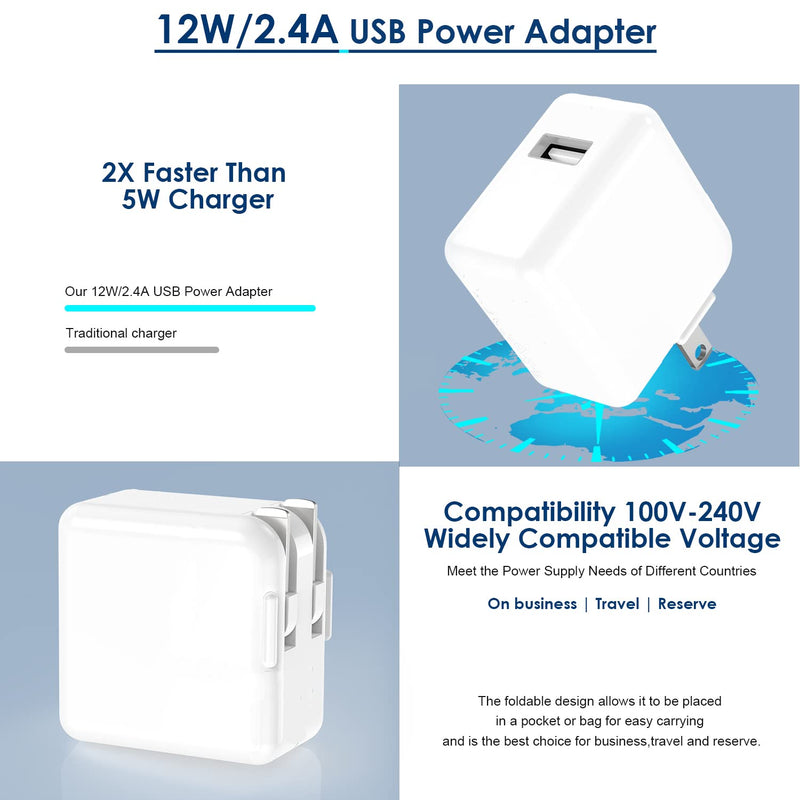 [Australia - AusPower] - iPad Charger, iPhone Charger [Apple MFi Certified] 12W USB Wall Charger Foldable Portable Travel Plug with 2Pack 6.6FT Lightning Cable Compatible for iPad, iPad Mini, iPad Air, iPhone, iPod, Airpod 
