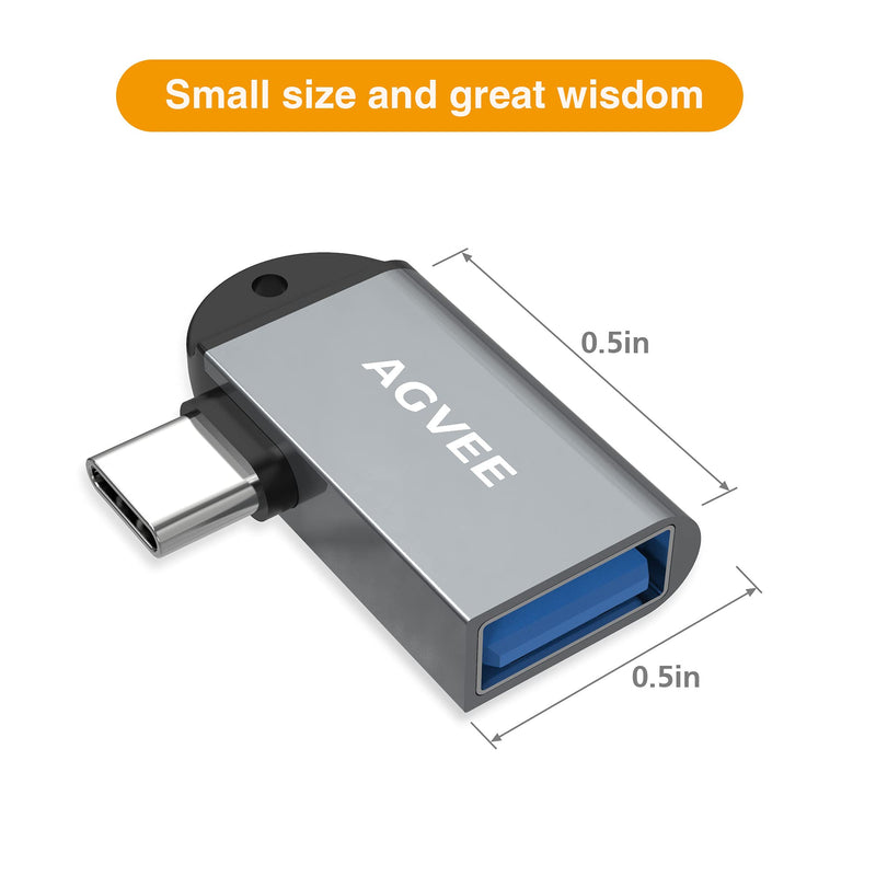 [Australia - AusPower] - AGVEE [2 Pack] Right Angled USB-C OTG Adapter with LED, USBC Type-C 90 Degree Male to USB-A 3.0 Female Converter Coupler Connector for MacBook Pro, iPad Pro 2020, Mouse, Flash Driver, Gray Gray 