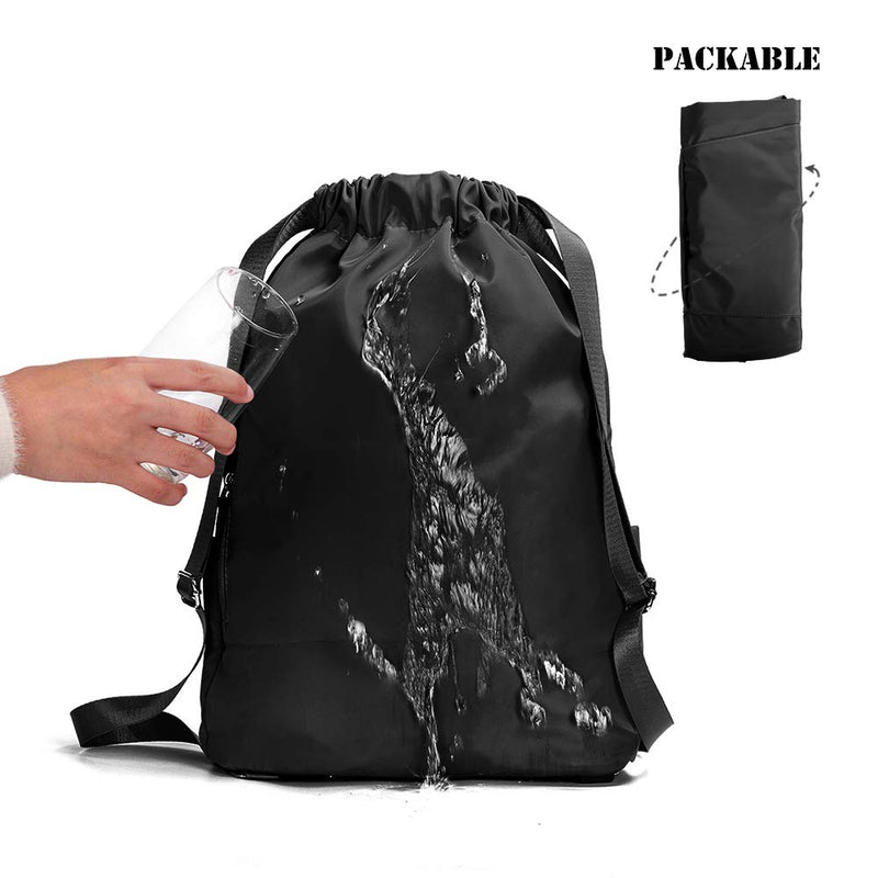 [Australia - AusPower] - Waterproof Drawstring Gym Backpack Bag for Men & Women, Sport Gym Sack Mini Travel Daypack A01-black 1 
