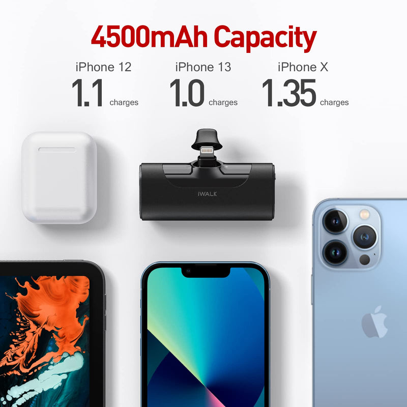 [Australia - AusPower] - iWALK Small Portable Charger 4500mAh Ultra-Compact Power Bank Cute Battery Pack Compatible with iPhone 13/13 Pro Max/12/12 Mini/12 Pro Max/11 Pro/XS Max/XR/X/8/7/6/Plus Airpods and More,Black Black 