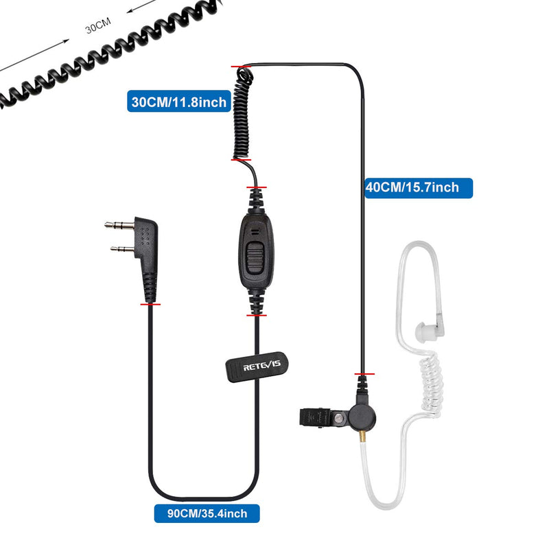 [Australia - AusPower] - Retevis Walkie Talkie Earpiece with Mic, 2 Pin Acoustic Tube Headset, Compatible with Retevis RT22 RT21 H-777 RT68 pxton Arcshell Two Way Radios, Security 2 Way Radio Headset with Coil Design(10 Pack) 