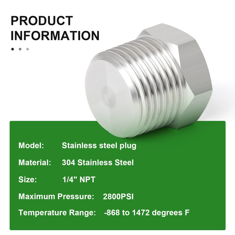 [Australia - AusPower] - TAISHER 5PCS Stainless Steel Outer Hex Thread Socket Pipe Plug Fitting 1/4" NPT Male 5 