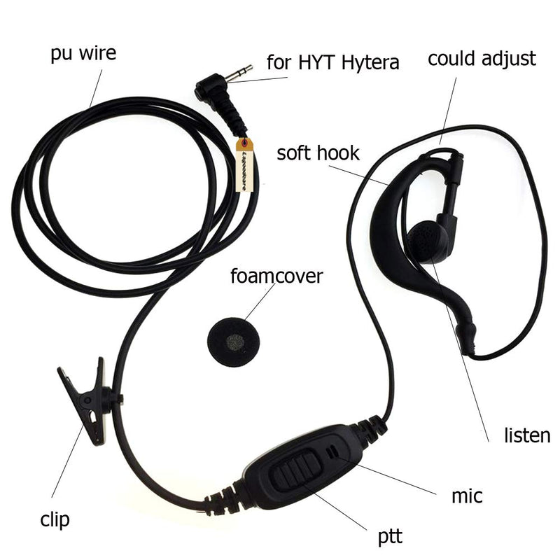 [Australia - AusPower] - 1 Pin G Shape Earhook Earpiece Headset PTT and Mic Compatible for HYT Hytera Two Way Radio TC1688 TC310 TC-1688 TC-310 TC-320 etc/Motorola Walkie Talkie, Pack of 5, By Lsgoodcare 