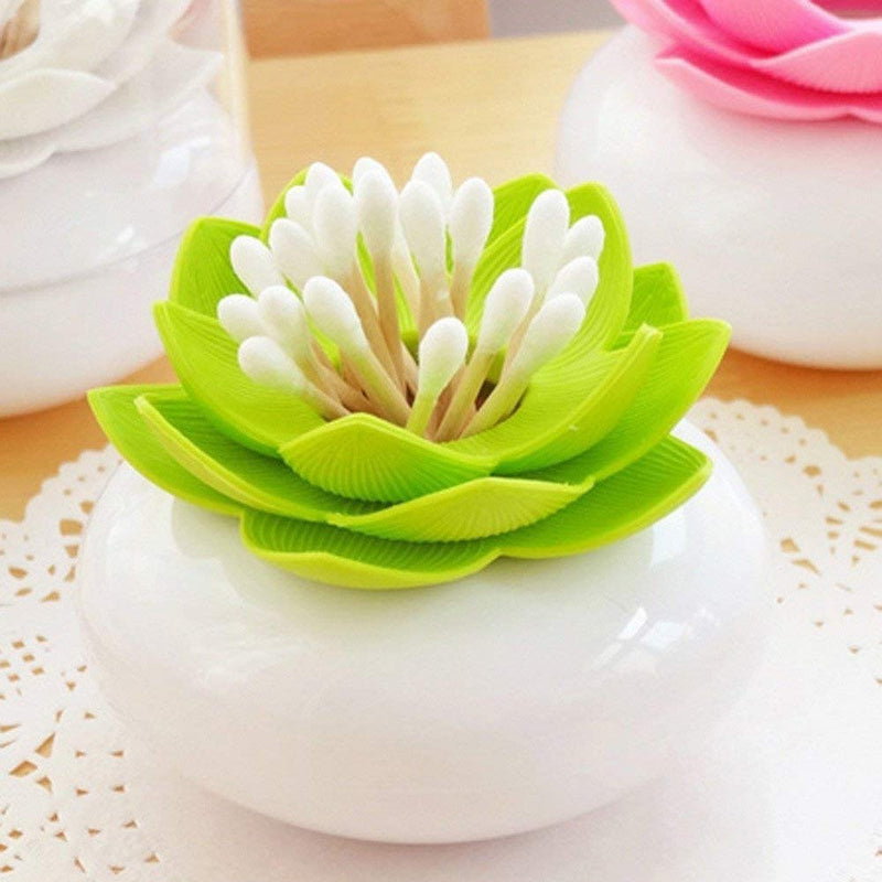 [Australia - AusPower] - Bloss Cotton Swab Holder Q-Tips Holder Lotus Toothpick Holder Small Toothpick Case Toothpicks Organizer Bathroom Vanity Canister -Green Green 1 PCS 