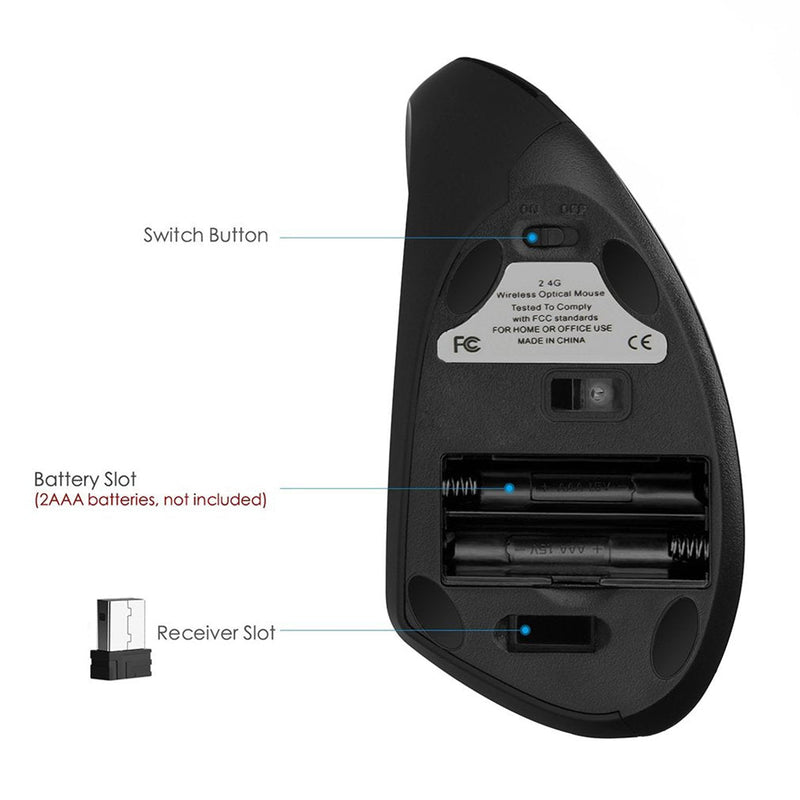 [Australia - AusPower] - Left-Handed Mouse,2.4G Wireless Vertical Ergonomic Optical Mouse Portable Office Gaming Cordless Mice with USB Receiver for PC Laptop Computer Desktop,800/1200/1600DPI 6 Buttons,Breathing LED Light Black 1 