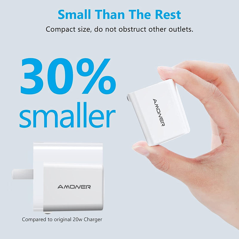 [Australia - AusPower] - USB C Wall Charger, Amoner 30W Mini iPhone 12 13 Charger Block with Foldable Plug, iPhone Charger Fast Charging for iPhone 13 Pro/13/ iPhone 12 Pro Max/12 Pro/12/11 Pro Max/11/Google Pixel and More 