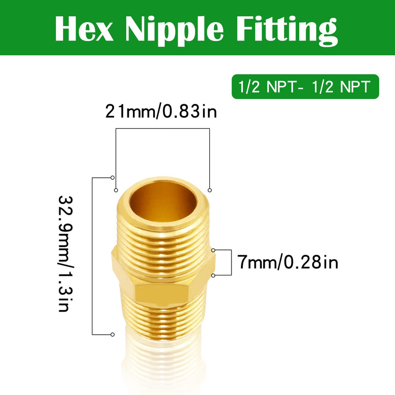 [Australia - AusPower] - Tnuocke 3pcs 1/2 NPT Male x 1/2 NPT Male Solid Brass Nipple Pipe Fittings,Heavy Hex Straight Connector Adapter H-041-1/2 NPT-1/2 NPT 1/2 NPT x 1/2 NPT 
