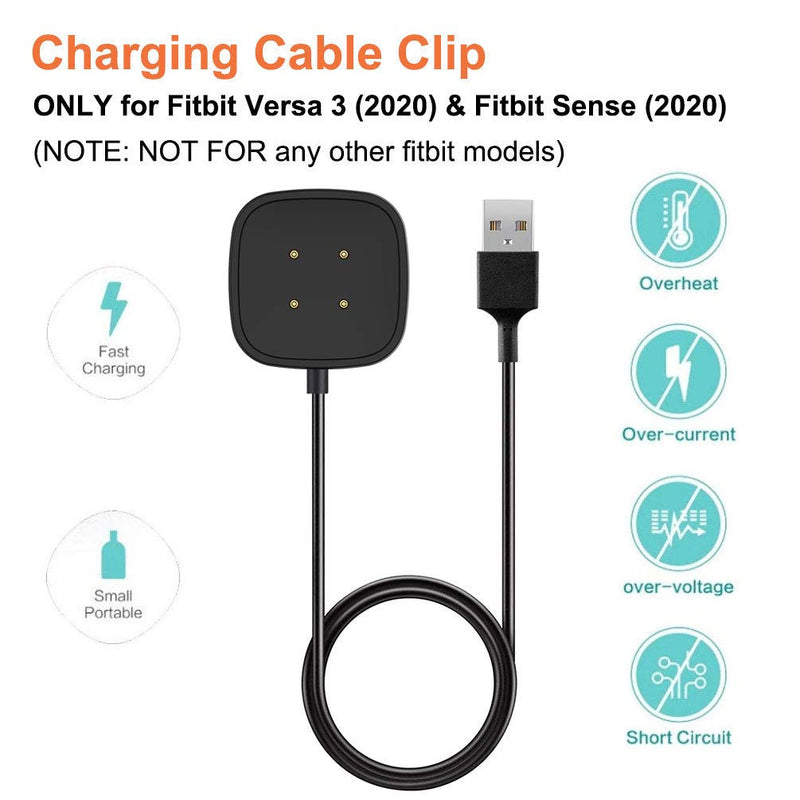 [Australia - AusPower] - Sankel Compatible for Fitbit Sense/Versa 3 Charger, 2-Pack USB Replacement Charging Cable Dock Stand Station Accessories for Fitbit Versa 3/Sense Smart Watch Fitness Tracker,with 3.3FT Charging Cord 