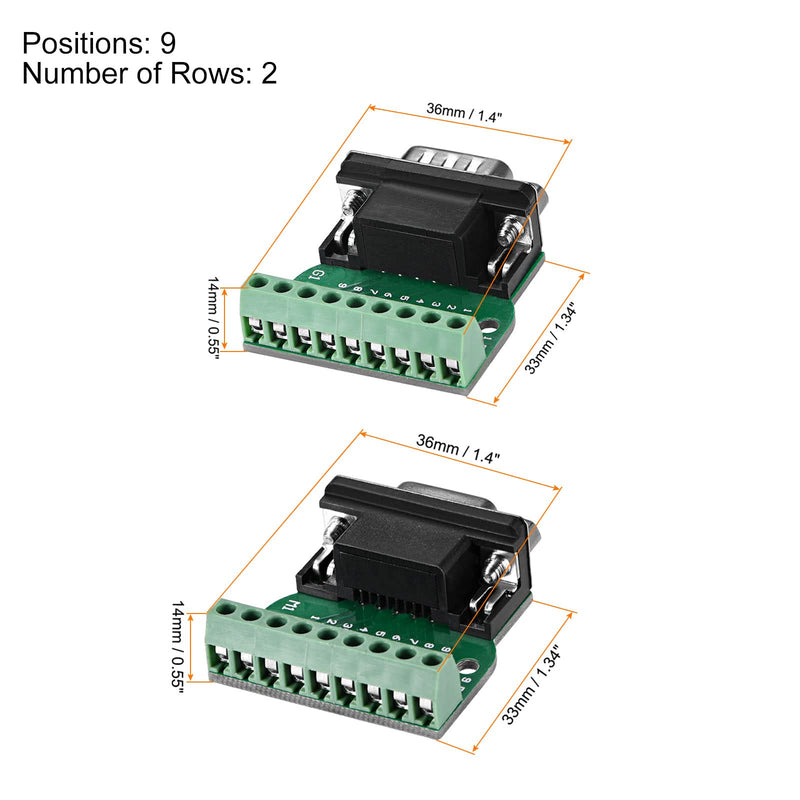 [Australia - AusPower] - MECCANIXITY D-sub DB9 9 Pin 2 Row Male Plug and Female Socket Board Connector RS232 Serial Port Solderless Terminal Block Adapter 1 Set 