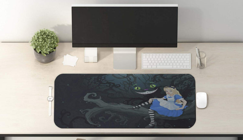 [Australia - AusPower] - Ambesonne Alice in Wonderland Computer Mouse Pad, Alice Sitting on Branch and Chescire Cat in Darkness Cartoon Style, Rectangle Non-Slip Rubber Mousepad Large, 31" x 12" Gaming Size, Dark Green 