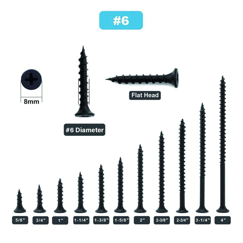 [Australia - AusPower] - #6 x 1" Wood Screw 50PCS Black Phosphate Coated Stainless Flat Truss Head Fast Self Tapping Drywall Screws by SG TZH 50 #6 x 1" 