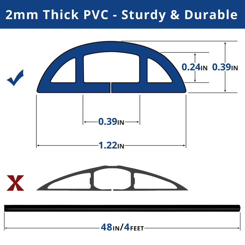 [Australia - AusPower] - Floor Cable Cover, 4ft, Black Wire Cover for Floor, Prevent Cable Trips & Protect Wires, Floor Cord Cover - Cord Cavity - 0.39" (W) x 0.24" (H) Small 