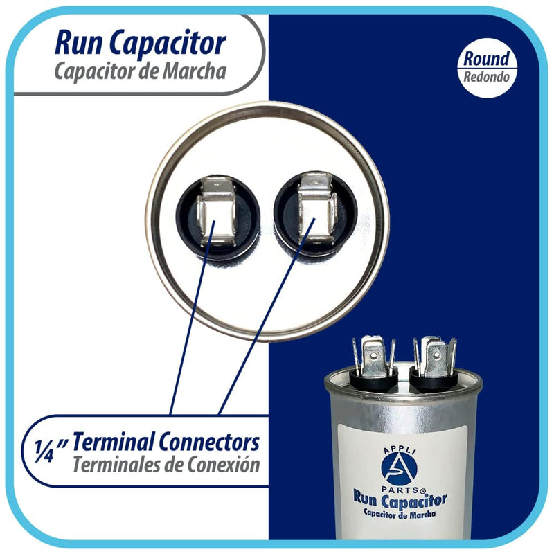 [Australia - AusPower] - Appli Parts Run Capacitor for ac 7.5 Mfd uF (microfarads) 370 VAC or 450 VAC CBB65 Round Universal fit for hvac and other applications 2-1/2 in High 1-1/2 in Wide CON-7.5-450 