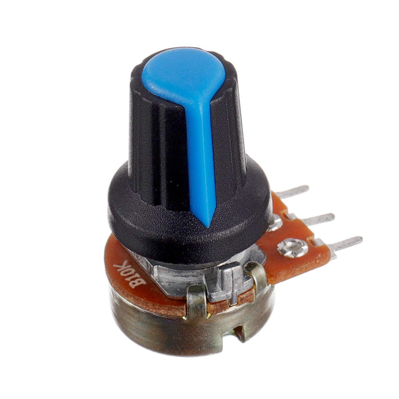 [Australia - AusPower] - BOJACK 20 Sets B10K Knurled Shaft 3 Terminals Linear Taper Rotary Potentiometer(WH148)10K Ohm Single Turn Carbon Film Variable Resistor with Black Aluminum & Blue Plastic Knobs Kit 
