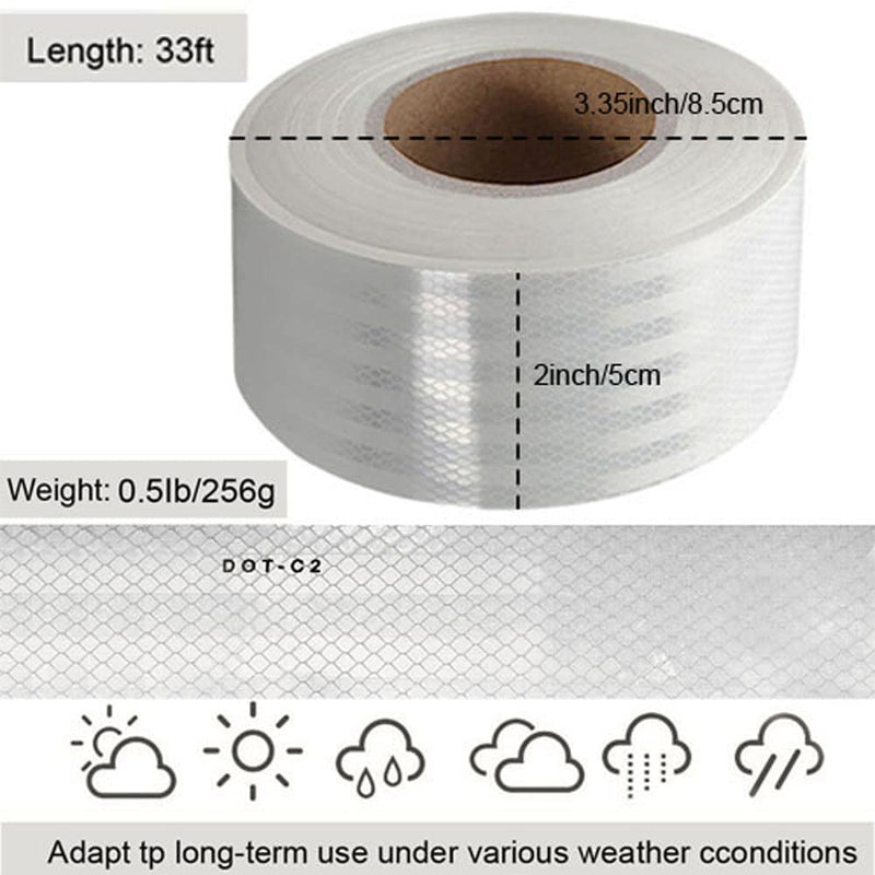 [Australia - AusPower] - Reflective Safety Tape Outdoor, 2" x 33' DOT-C2 Reflector Conspicuity Tape White/Silver for Trailers, Trucks, Signs 