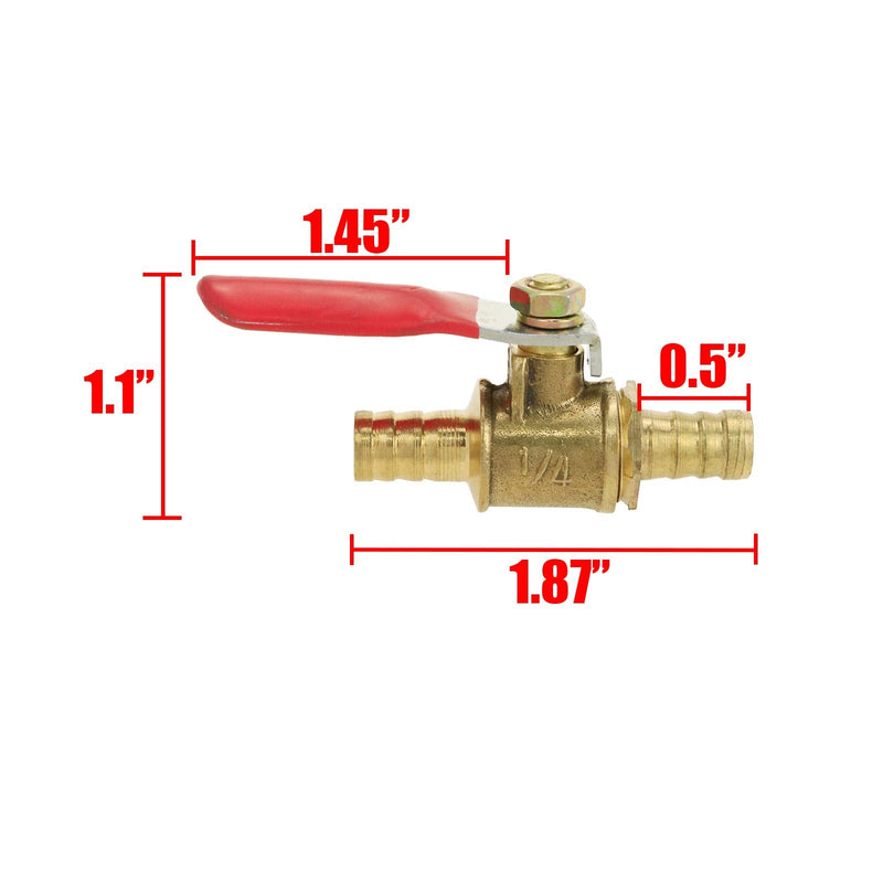 [Australia - AusPower] - Xiaoyztan 5 Pcs 1/4 Barb End Brass Ball Valve Hose Connctor Shutoff Valve with 180 Degree Operation Handle for Gases Only 