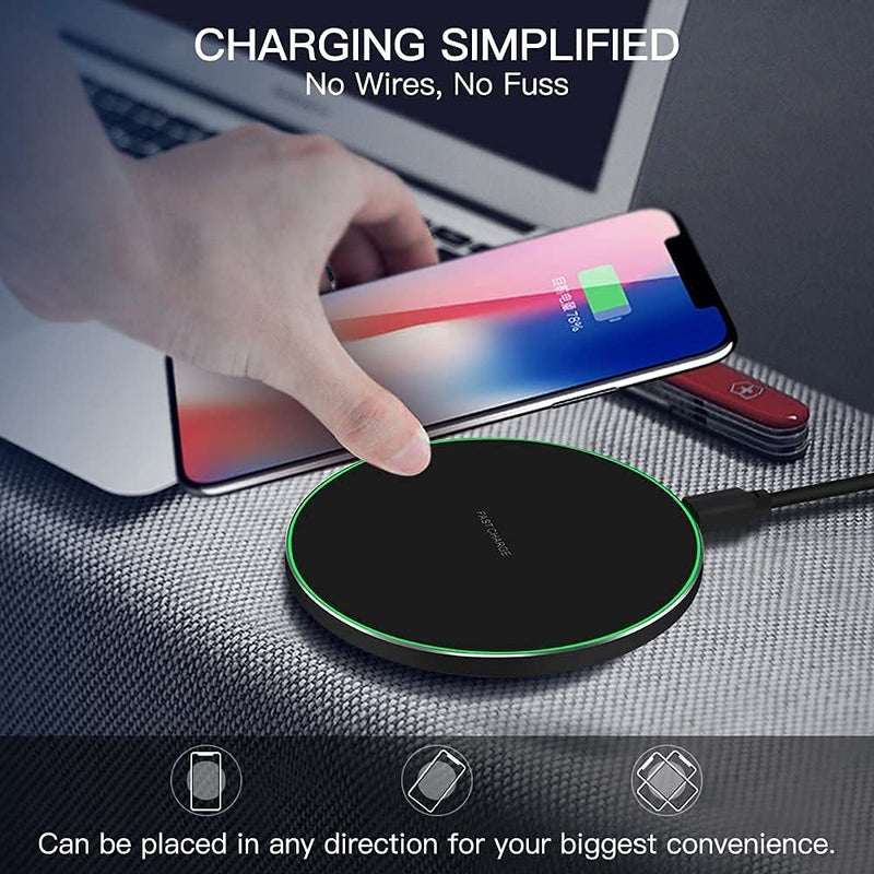 [Australia - AusPower] - Wireless Charger, Qi-Certified 15W Max Fast Wireless Charging Pad Compatible with iPhone 13/12/12 Pro Max/12 Mini/11/XR/X/8 Plus, Samsung Galaxy S21/S20 Ultra/S10/S9/Note 10, etc Dark black 