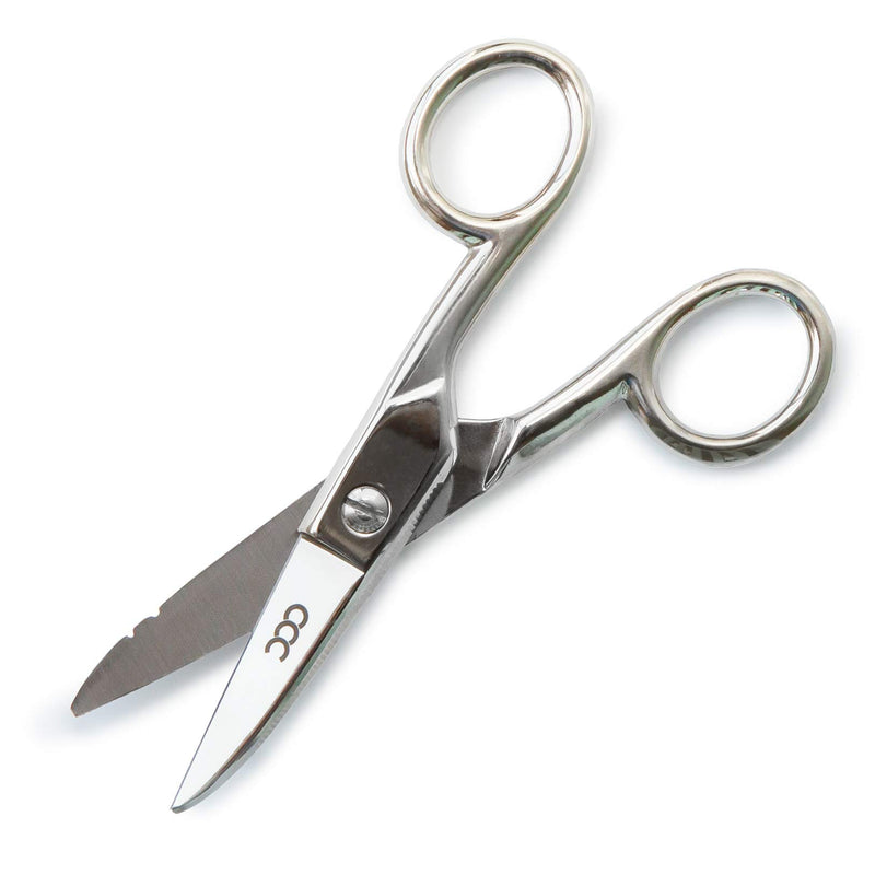 [Australia - AusPower] - Electrician Scissors with Notches and Carrying Pouch, Professional Heavy-Duty Stainless Steel Electrical Shears for Right or Left-Handed Use | Multi-purpose Snips Cut, Strip File and Scrape 