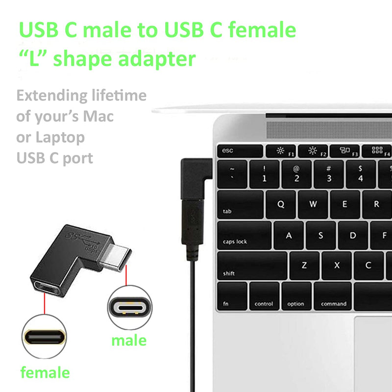 [Australia - AusPower] - 3 Pack USB Type C 90 Degree Elbow L Shape Right Left Angle adapters Female to Male USB-c Extension with Carry Pouch 3 pack 