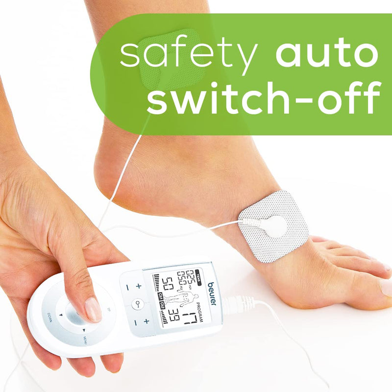 [Australia - AusPower] - Beurer TENS Unit Muscle Stimulator for Pain Relief - TENS Machine with Adjustable Intensity Levels - Electronic Muscle Stimulator with TENS Unit Pads, EM44 