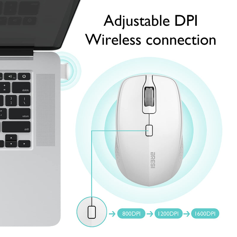 [Australia - AusPower] - Wireless Mouse Dual Mode Bluetooth Mouse Wireless 2.4G Computer Mouse Optical Silent Mouse USB Receiver in The Mouse 3 Adjustable DPI Mice for MacBook Laptop Notebook PC Tablet (White) White 