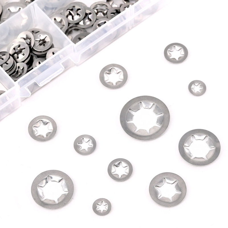 [Australia - AusPower] - Hilitchi 180 Piece 304 Stainless Steel Internal Tooth Starlock Washers Quick Speed Locking Washers Push On Speed Clips Fasteners Assortment Kit - 7 Size 