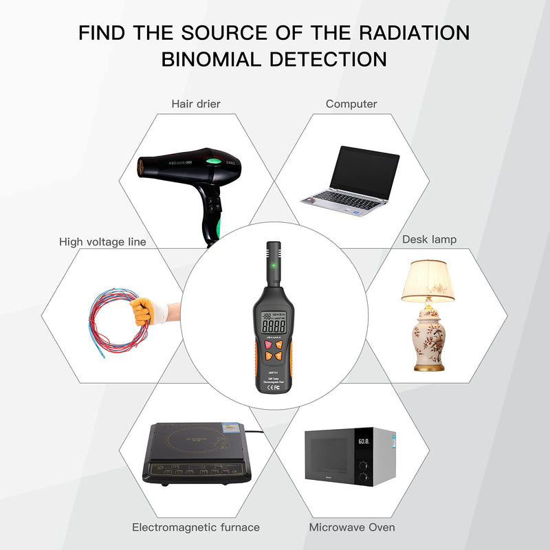 [Australia - AusPower] - JOAUIAX EMF Meter Reader EMF Detector,5HZ—3500MHz Digital Household Radiation Detector,3 in 1 Electromagnetic Field Meter with LCD&Sound-Light Alarm for Home EMF Inspections,Office and Ghost Hunting Black 2.13inch 