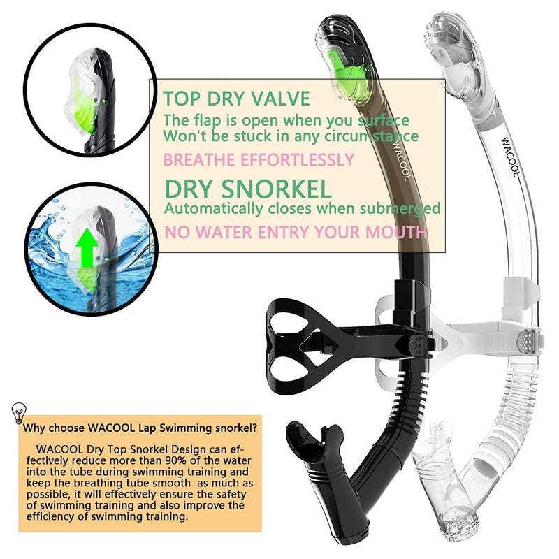 [Australia - AusPower] - WACOOL Training Headstrap Support Dry Top Snorkel Tube Comfortable Mouthpiece One-Way Purge Valve for Pool Open Water Scuba Lap Swimming Swimmer Diving Snorkeling 