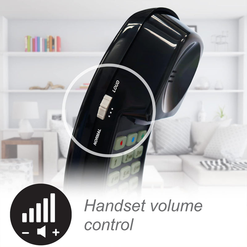 [Australia - AusPower] - AT&T 210 Basic Trimline Corded Phone, No AC Power Required, Wall-Mountable, Black 
