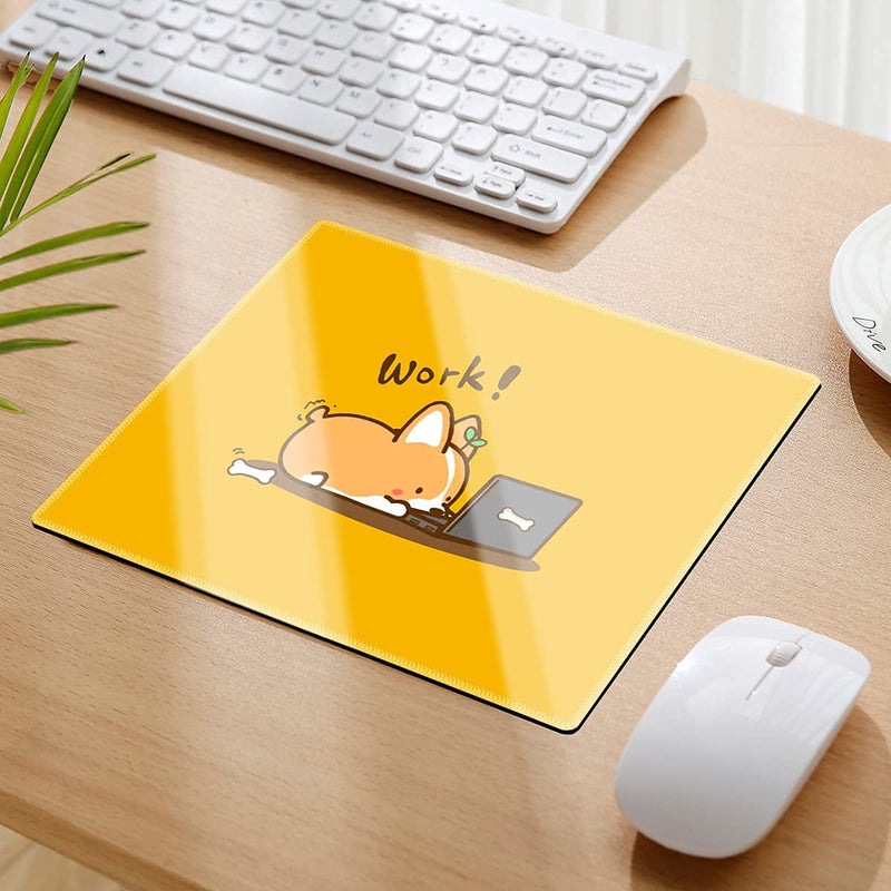 [Australia - AusPower] - Gaming Mouse Pad with Nonslip Rubber Base|Comfy, Foldable Mat for Desktop, Laptop, Keyboard, Rectangle Mouse Pad with High Resolution Enjoy Precise & Smooth Operating Experience by Qisan(Work Corgi) Yellow -Work Corgi(Rectangle standard) 