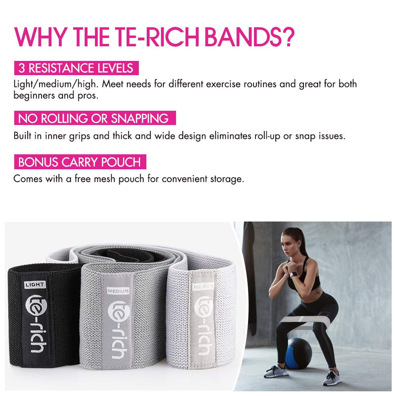 [Australia - AusPower] - Te-Rich Resistance Bands for Legs and Butt, Fabric Workout Loop Bands, Set of 3 
