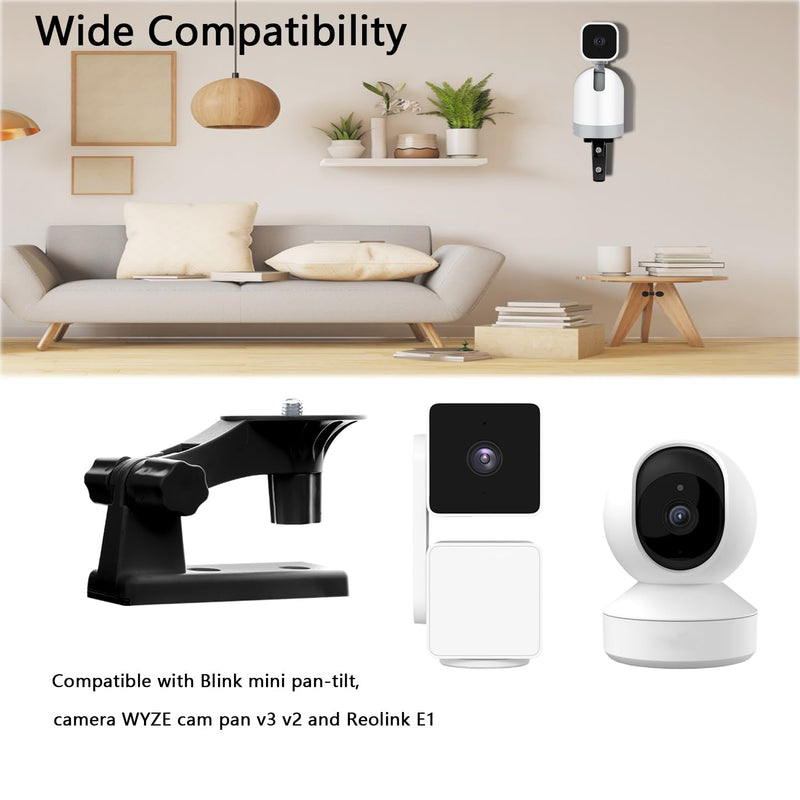 [Australia - AusPower] - TEKCAM Camera Wall Mount Compatible with Blink Mini Pan-Tilt Camera WYZE Cam Pan V3 V2 Battery Cam Pro Reolink E1, Wall Bracket 180°Adjustable Camera Wall Holder for Drill Installation, 2 Pack, Black (4.52 Lx 3.14 H) inch 