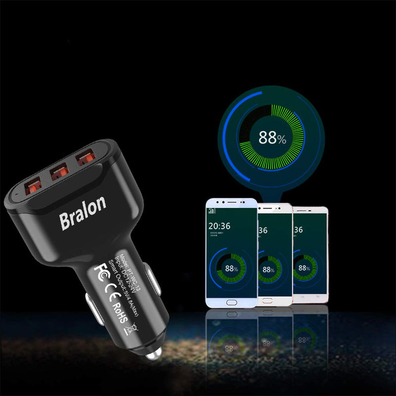 [Australia - AusPower] - USB Car Charger,Bralon 24W/4.8A 3-Port Fast Car Charger Smart Phone Car Charger Compatible with iPhone 11/11 Pro(Max)/XS(Max)/X/8 7 6 S Plus,Galaxy Note S10 S9 S8 S7 S6,iPad,Mp3&More Black-1Pack 