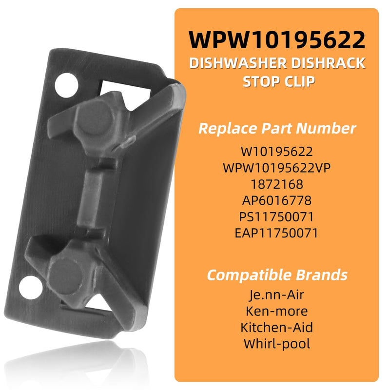 [Australia - AusPower] - AMI PARTS 2 Pcs WPW10195622 Dishwasher Rack Stop Clip,Upper Dishrack Slide Rail Rear Stop Replacement Fit for Whirl-pool Kitchen-Aid Ken-more Dishwasher Replaces WPW10195622VP,1872168,AP6016778 