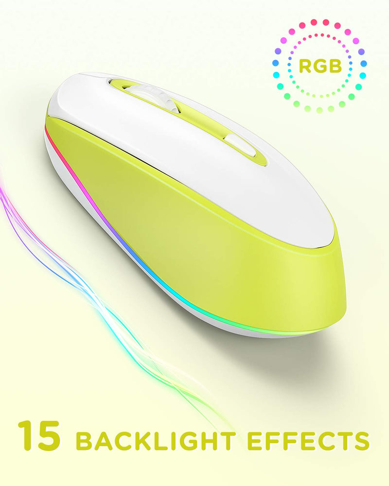 [Australia - AusPower] - seenda Bluetooth Mouse, Ultra Quiet Rechargeable Light Up Wireless Mouse (Bluetooth 3.0/5.0+USB) with LED Rainbow Lights for Computer Laptop Notebook Chromebook Mac Windows, Yellow Yellow Bluetooth Mouse for Kids 