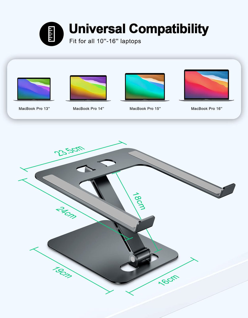 [Australia - AusPower] - RIWUCT Foldable Laptop Stand, Height Adjustable Ergonomic Computer Stand for Desk, Ventilated Aluminum Portable Laptop Riser Holder Mount Compatible with MacBook Pro Air, All Notebooks 10-16" - Gray 