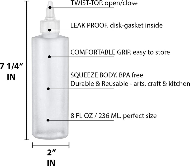 [Australia - AusPower] - BRIGHTFROM Condiment Squeeze Bottles, 8 OZ Empty Squirt Bottle with Twist Top Cap, Leak Proof - Great for Ketchup, Mustard, Syrup, Sauces, Dressing, Oil, Arts and Crafts, BPA FREE Plastic - 2 PACK 