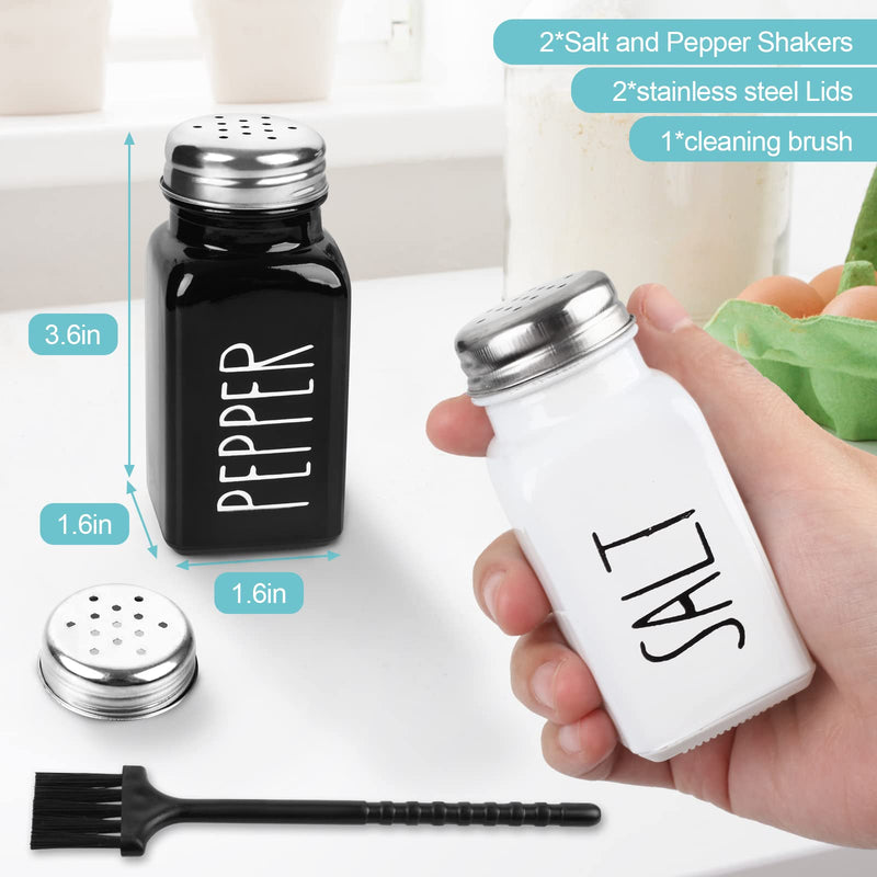 [Australia - AusPower] - 2 Pack Salt and Pepper Shakers Set, Glass Salt Shaker with Stainless Steel Lid, Modern and Cute Farmhouse Salt and Pepper Set (Black and White) black, white (medium) 