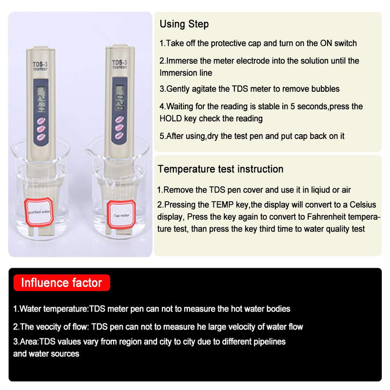 [Australia - AusPower] - TDS Meter, Water Quality Tester Filter Pen, Accuracy Testing Water Quality for Drinking Water Purity Test, Swimming Pools, Aquariums, Etc. 