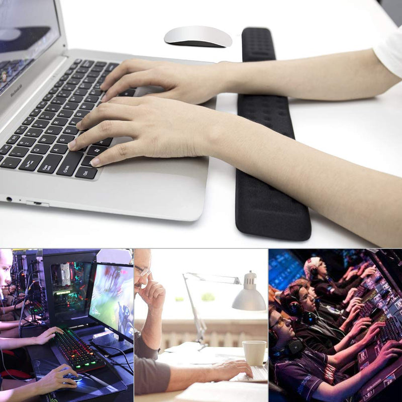 [Australia - AusPower] - Keyboard and Mouse Wrist Rest Set Gaming Memory Foam Ergonomic Hand Palm Rest Support for Computer, PC, Laptop, Mac Typing and Wrist Pain Relief and Repair (17.3 Inch, Black) 