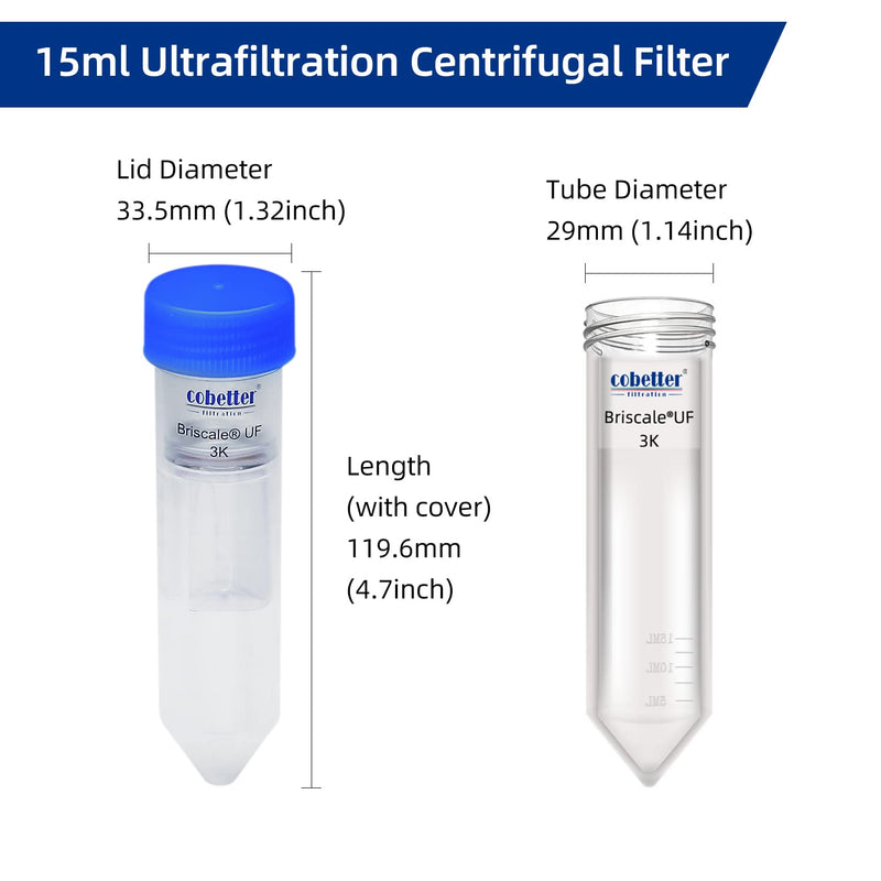 [Australia - AusPower] - COBETTER Ultra Centrifugal Filter 15mL Ultrafiltration Centrifuge Tube Unit with Regenerated Cellulose RC Membrane 10kDa, Pack of 4 
