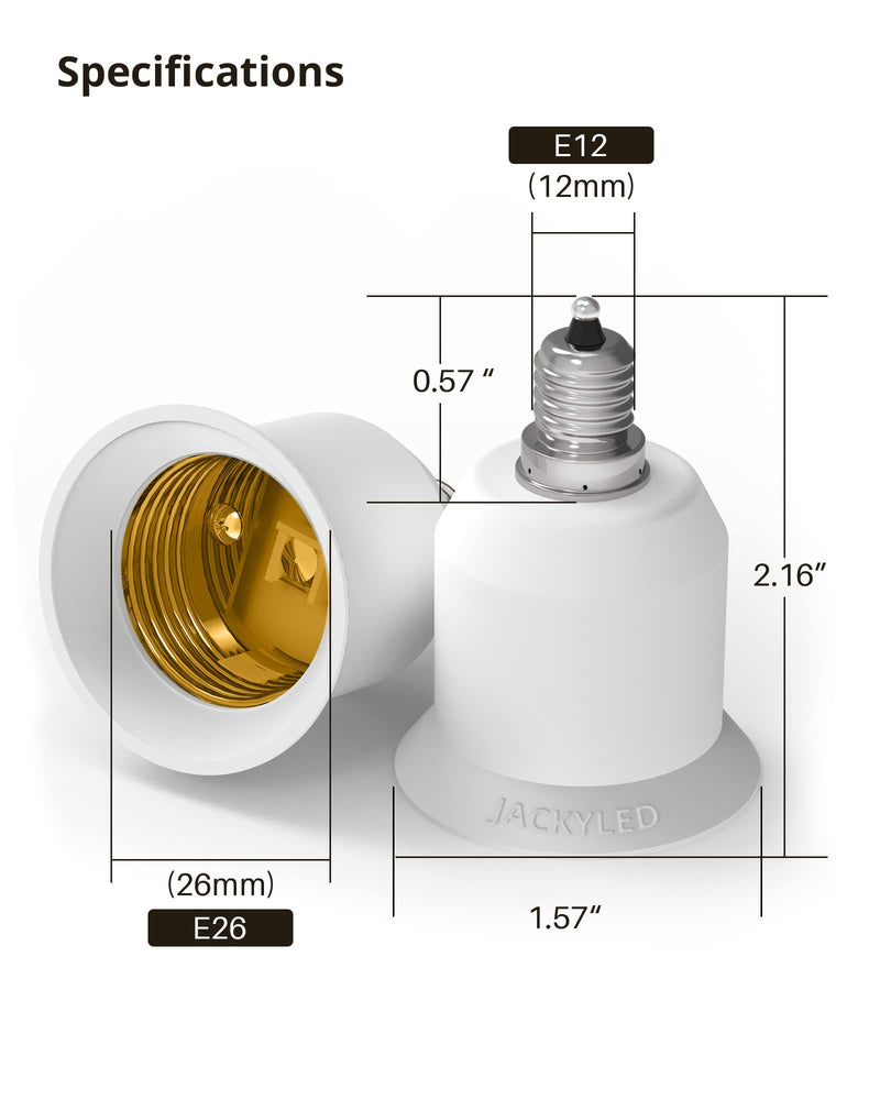 [Australia - AusPower] - 5-Pack JACKYLED E12 to E26 Adapter, Chandelier Light Socket, Candelabra E12 to Medium Socket E26/E27 Converter Bulb Base Adapter Converter for Ceiling Fans, Pendant Light, Chandelier, Desk Lamp 5 Pack White 