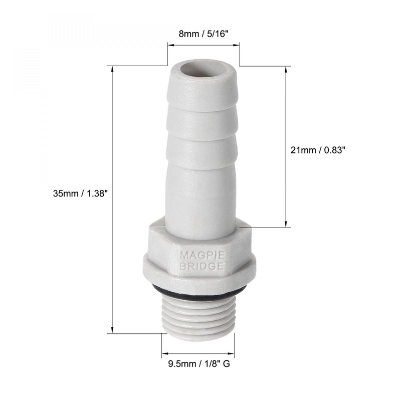 [Australia - AusPower] - uxcell PVC Barb Hose Fitting Connector Adapter 8mm or 5/16" Barbed x G1/8 Male Pipe 20pcs 