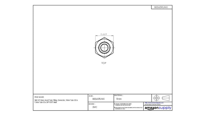 [Australia - AusPower] - SMC KFH10N-03 Brass Insert Tube Fitting, Connector, 10 mm Tube OD x 7.5 mm Tube ID x 3/8" BSPT Male 
