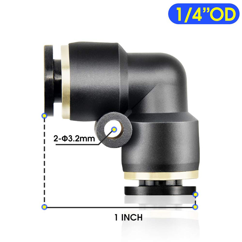 [Australia - AusPower] - TAILONZ PNEUMATIC Black Elbow 1/4 inch Tube OD Push to Connect Tube Fittings Push Lock PV-1/4 (Pack of 10) 1/4"OD 