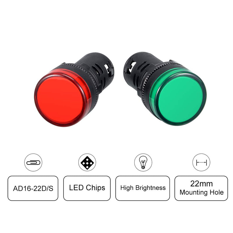[Australia - AusPower] - uxcell 10Pcs Red Green Indicator Light AC/DC 110V, 22mm Panel Mount, for Electrical Control Panel, HVAC, DIY Projects 