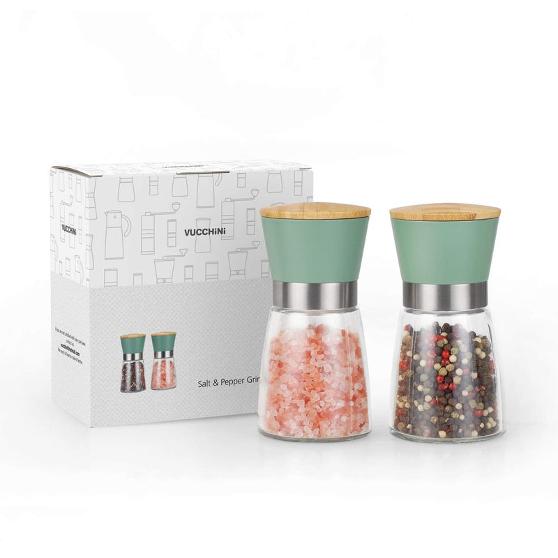 [Australia - AusPower] - Vucchini Salt and Pepper Grinder Set - Adjustable Stainless Steel Spice Ceramic Grinders Mill Shaker for Kitchen Table Classy Green Color 